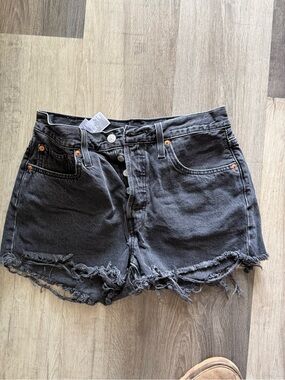 Levi's Washed Black Distressed Denim Shorts